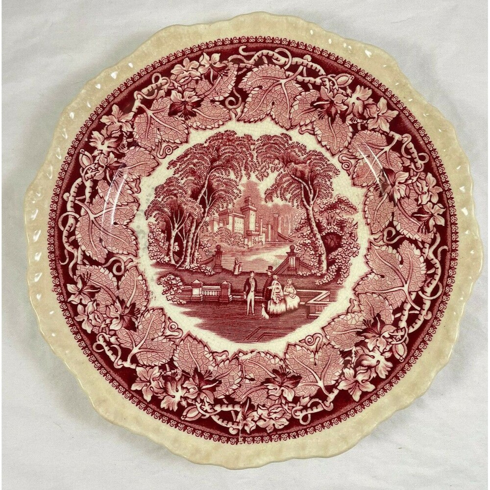 Masons Dinner Plate Red Pattern Vista Antique England 10.25" Patent Ironstone